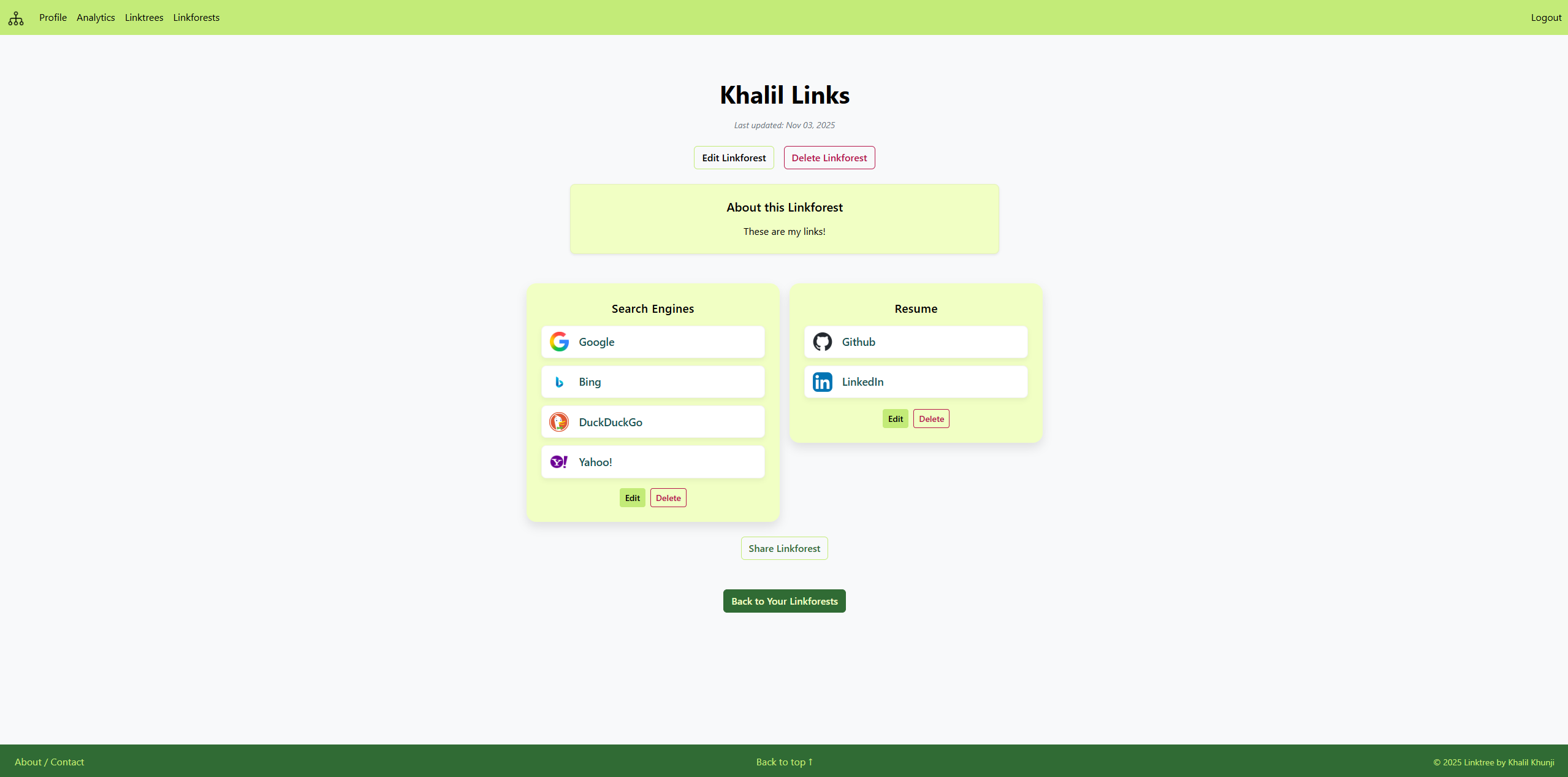 Linktree screenshot